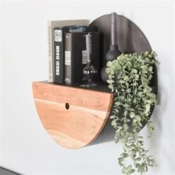 Industrieel Rond Wandrek Hout En Metaal Tim Ø50 Cm - 25x50x50 Cm - Hout - Zwart -Beste Opslag Winkel 1000098598 0102