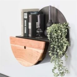 Industrieel Rond Wandrek Hout En Metaal Tim Ø50 Cm - 25x50x50 Cm - Hout - Zwart -Beste Opslag Winkel 1000098598 0103