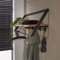 Industrieele Kapstok Leandra Acaciahout Metaal - 32x100x38 Cm - Hout - Bruin -Beste Opslag Winkel 1000098600 0102