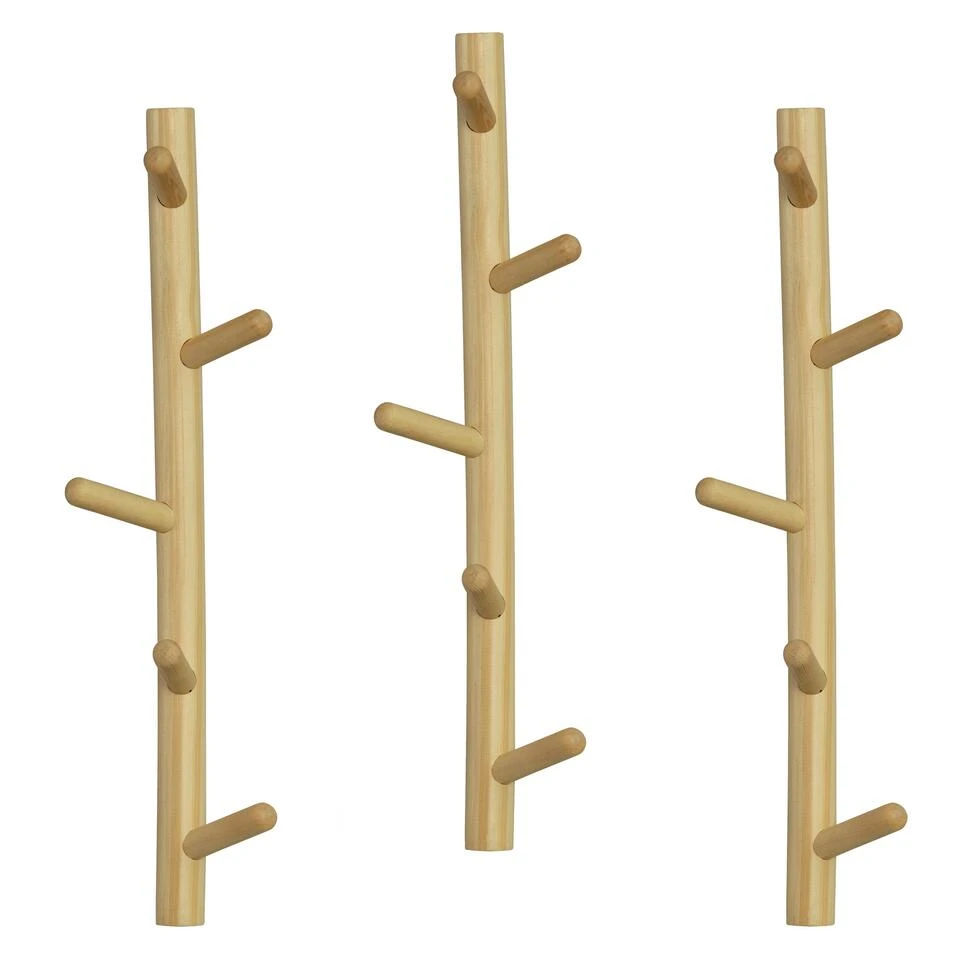 WOOOD Kapstok 5 Haaks Marit - Hout - Naturel - Set Van 3 3 WOOOD Kapstok 5 Haaks Marit - Hout - Naturel - Set Van 3