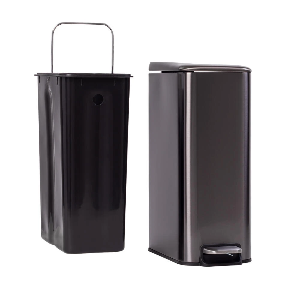 QUVIO Prullenbak - 8L - Metaal - Antraciet 4 QUVIO Prullenbak - 8L - Metaal - Antraciet - Afbeelding 2