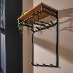 Industriële Kapstok Tessa 8 Haken Acaciahout - 33x55x80 Cm - Hout - Bruin -Beste Opslag Winkel 1000099306 0102