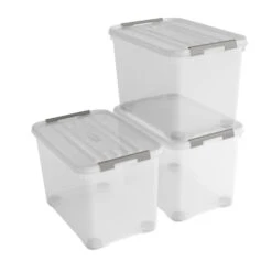 Curver Handy+ Opbergbox - 65L - 3 Stuks - Transparant Met Deksel