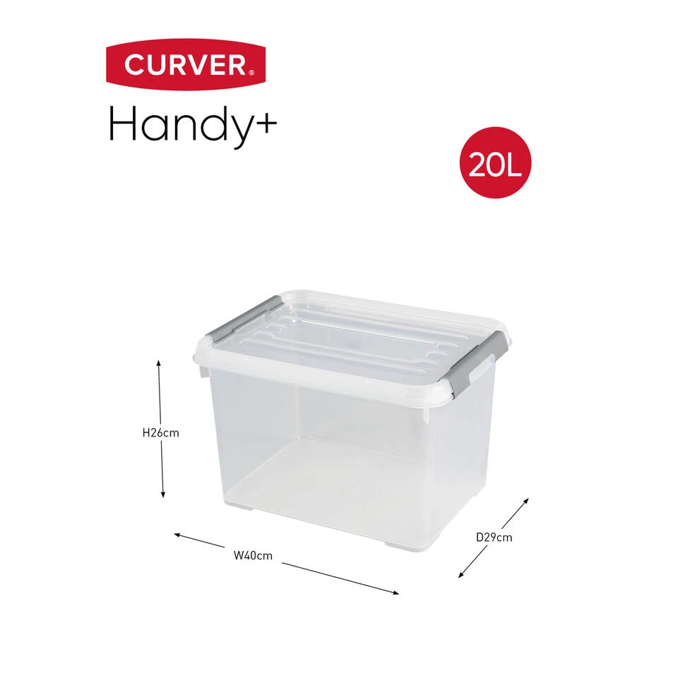 Curver Handy+ Opbergbox - 20L - 3 Stuks - Transparant Met Deksel 4 Curver Handy+ Opbergbox - 20L - 3 Stuks - Transparant Met Deksel - Afbeelding 2