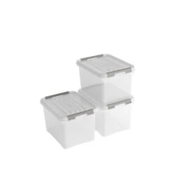 Curver Handy+ Opbergbox - 20L - 3 Stuks - Transparant Met Deksel