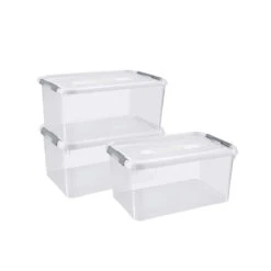 Curver Handy+ Opbergbox - 50L - 3 Stuks - Transparant Met Deksel