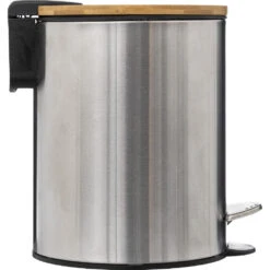 5Five Pedaalemmer - Zilver/bamboe - Metaal - 3L - 23 Cm - Soft Close -Beste Opslag Winkel 32bd71a71ca44b02973fa8fa8b1eca24