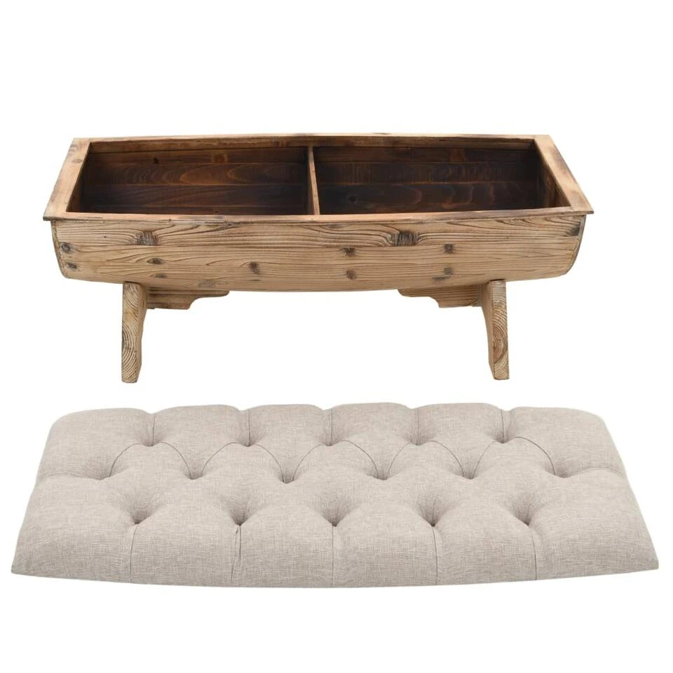 VidaXL Opbergbankje 103x51x44 Cm Massief Hout En Stof 5 VidaXL Opbergbankje 103x51x44 Cm Massief Hout En Stof - Afbeelding 3