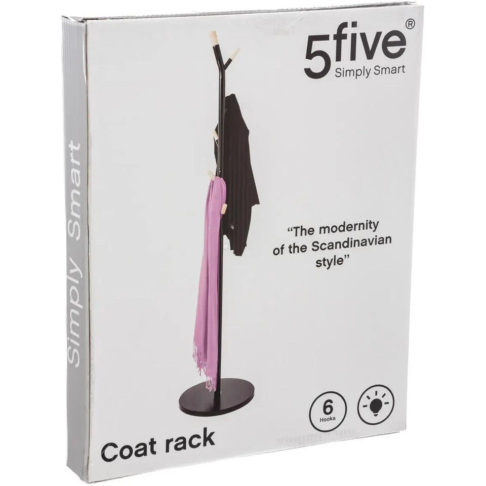 5Five Kapstok - Zwart - Metaal/MDF - 6 Haaks - 40 X 175 Cm 5 5Five Kapstok - Zwart - Metaal/MDF - 6 Haaks - 40 X 175 Cm - Afbeelding 3
