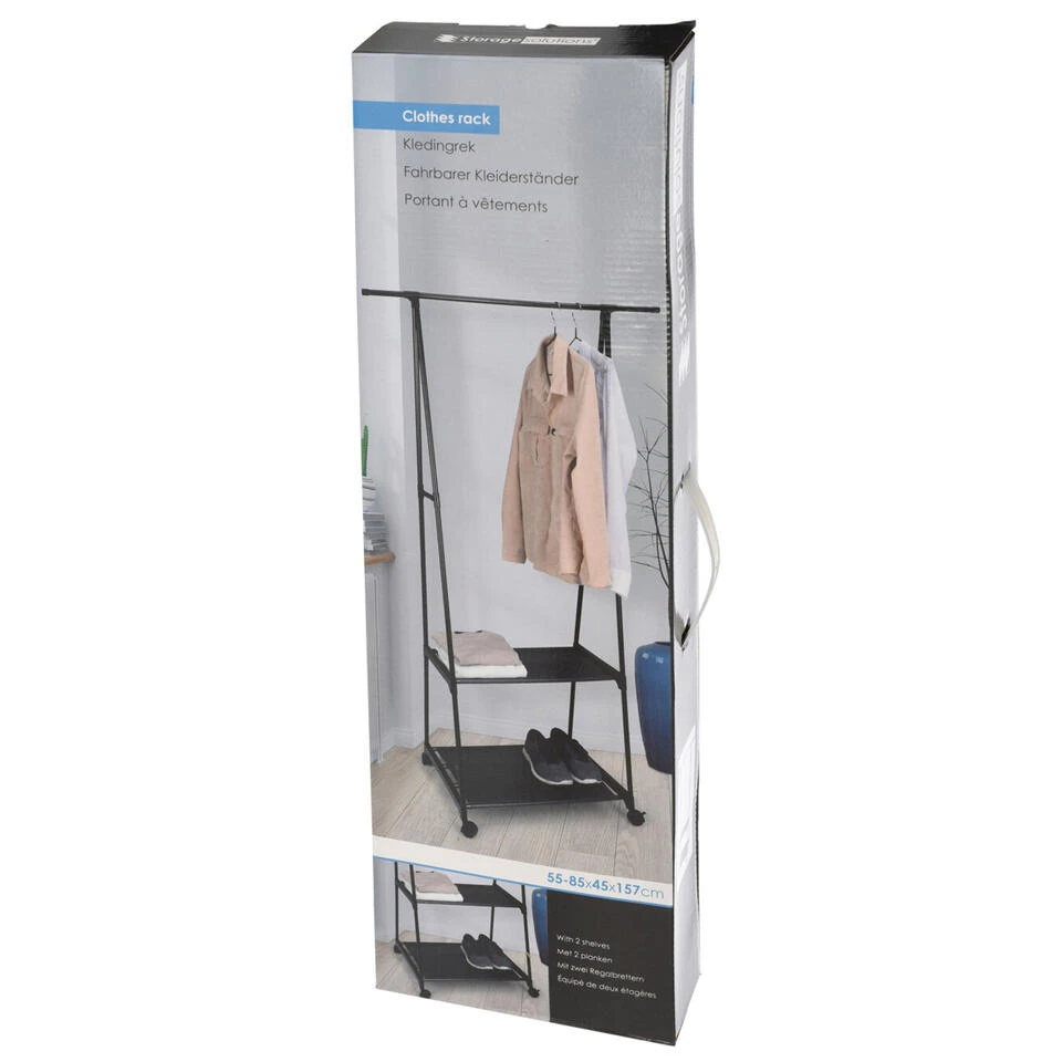 Storage Solutions Kledingrek Met Planken - Metaal - Wielen - Zwart 85x45x157cm 4 Storage Solutions Kledingrek Met Planken - Metaal - Wielen - Zwart 85x45x157cm - Afbeelding 2