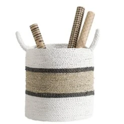 Mand Bologna - Naturel/wit/zwart - 40xØ38 Cm -Beste Opslag Winkel 70503529 0140
