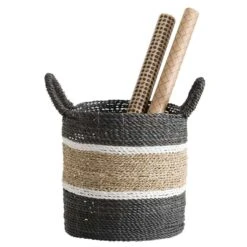 Mand Bologna - Naturel/zwart/wit - 35xØ33 Cm -Beste Opslag Winkel 70503530 0140