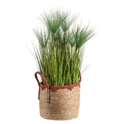 Mand Dille S - Naturel/rood - Zeegras - 38xø29 Cm -Beste Opslag Winkel 70503630 0140