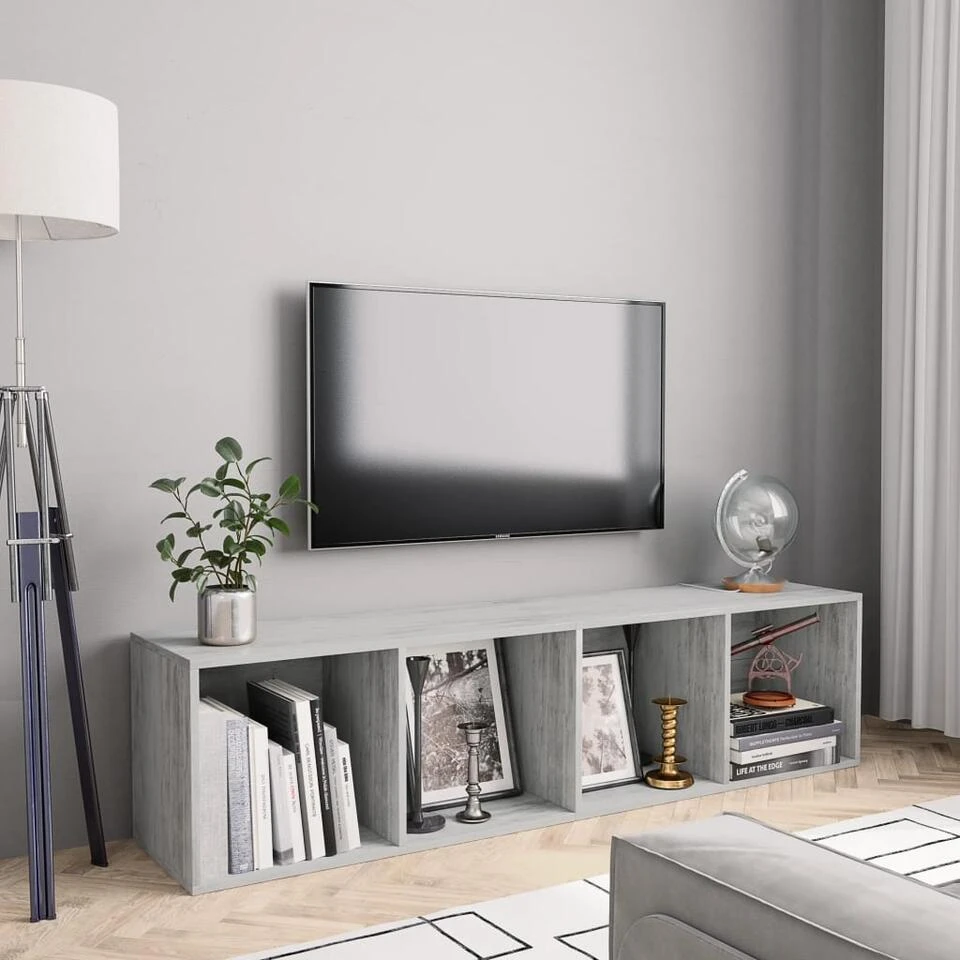 VidaXL Boekenkast/tv-meubel 143x30x36 Cm Betongrijs 4 VidaXL Boekenkast/tv-meubel 143x30x36 Cm Betongrijs - Afbeelding 2
