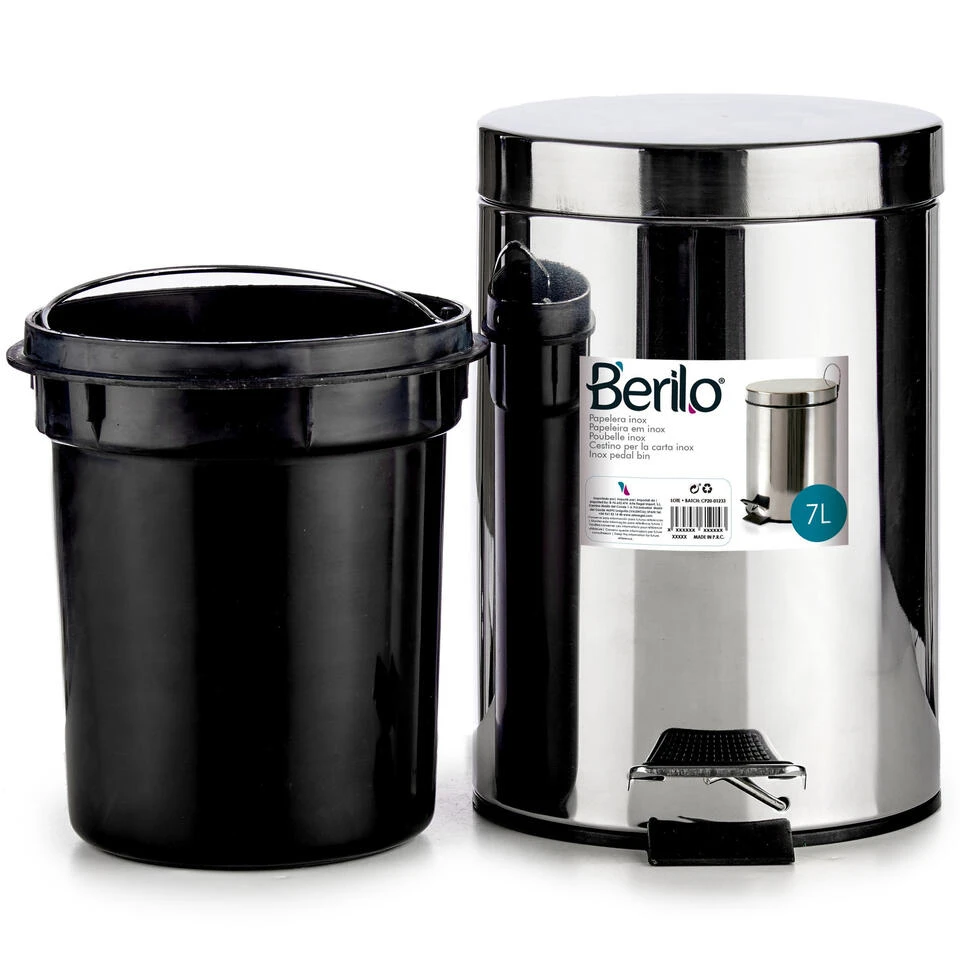 Berilo Pedaalemmer - Zilverkleurig - 7 L - 20 X 31 Cm 4 Berilo Pedaalemmer - Zilverkleurig - 7 L - 20 X 31 Cm - Afbeelding 2