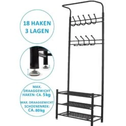 O'DADDY® Kapstok Staand - Schoenenrek - 18 Haken - 66x30x190cm - Zwart -Beste Opslag Winkel d097727ac4c44aaea444ecaa6497a1ff