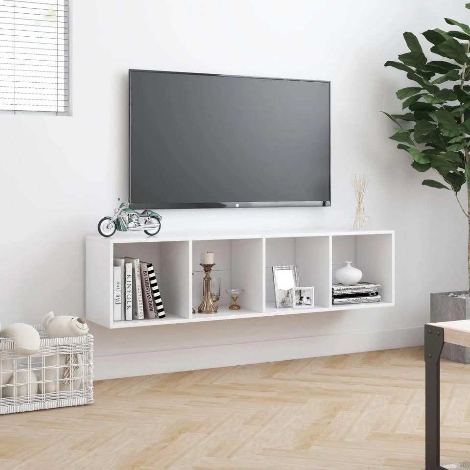 VidaXL Boekenkast/tv-meubel 143x30x36 Cm Wit 6 VidaXL Boekenkast/tv-meubel 143x30x36 Cm Wit - Afbeelding 4