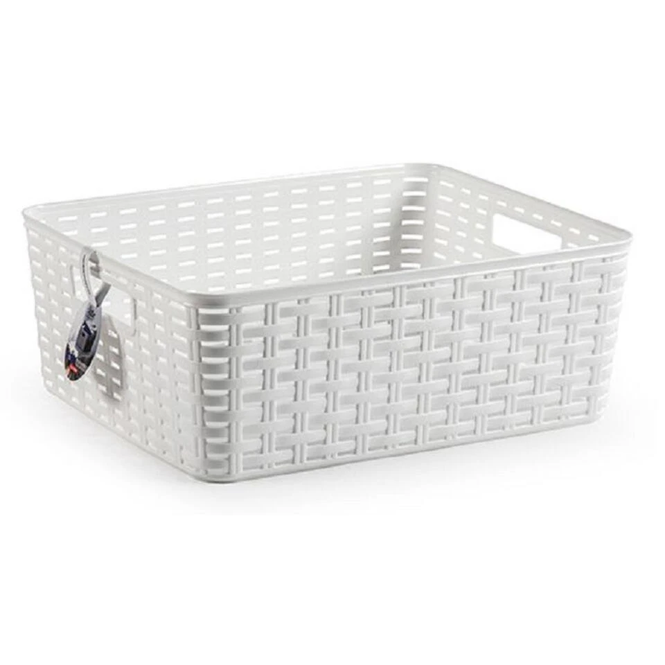 Forte Plastics Opbergmand - Gevlochten - Kunststof - Wit 28x36x13,5cm 4 Forte Plastics Opbergmand - Gevlochten - Kunststof - Wit 28x36x13,5cm - Afbeelding 2