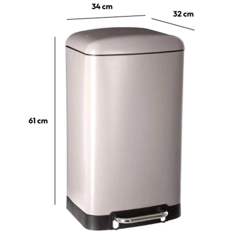 5Five Prullenbak/pedaalemmer - Beige - Metaal - 30 Liter - 34 X 61 Cm 4 5Five Prullenbak/pedaalemmer - Beige - Metaal - 30 Liter - 34 X 61 Cm - Afbeelding 2