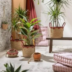 Mand Dille S - Naturel/rood - Zeegras - 38xø29 Cm -Beste Opslag Winkel sf 70503630 9050