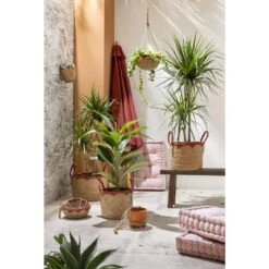 Mand Dille S - Naturel/rood - Zeegras - 38xø29 Cm -Beste Opslag Winkel sf 70503630 9060