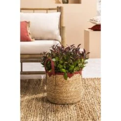Mand Dille M - Naturel/rood - Zeegras - 42xø34 Cm -Beste Opslag Winkel sf 70503631 1010